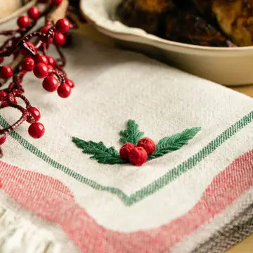 Holly Hand-Stitched Tea Towel Set