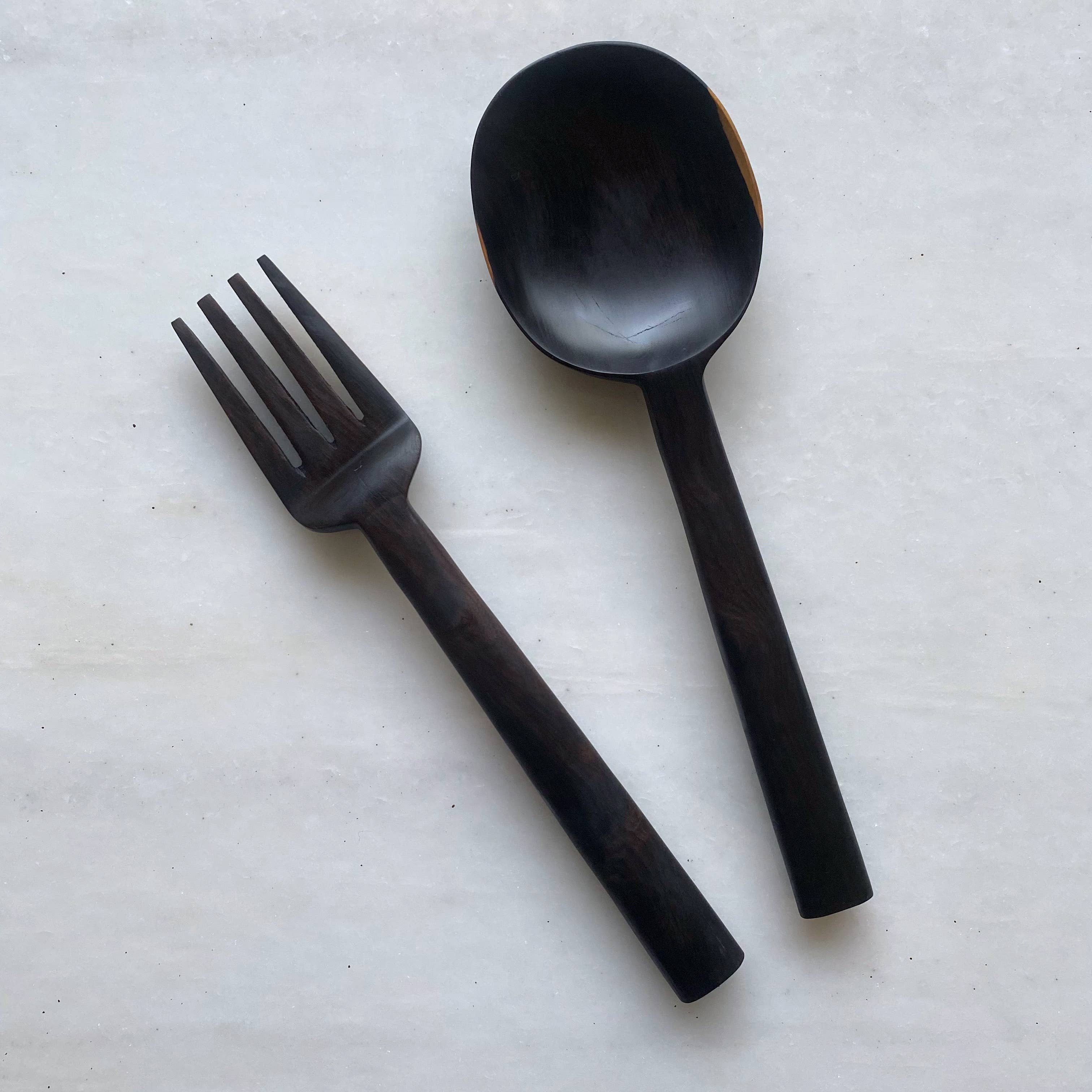 Simple Hand Carved Hardwood Salad Servers