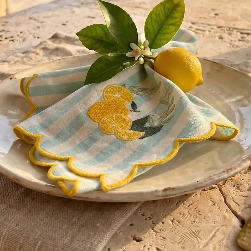 Lemon Harvest Embroidered Dinner Napkins