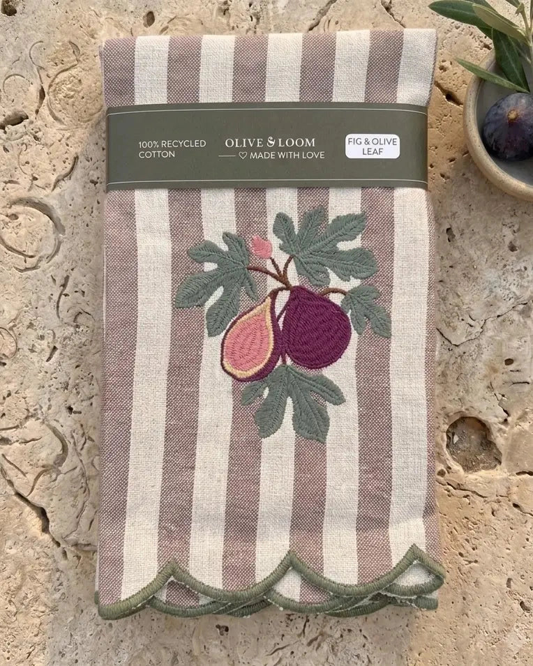 Fig & Olive Leaf Embroidered Dinner Napkins