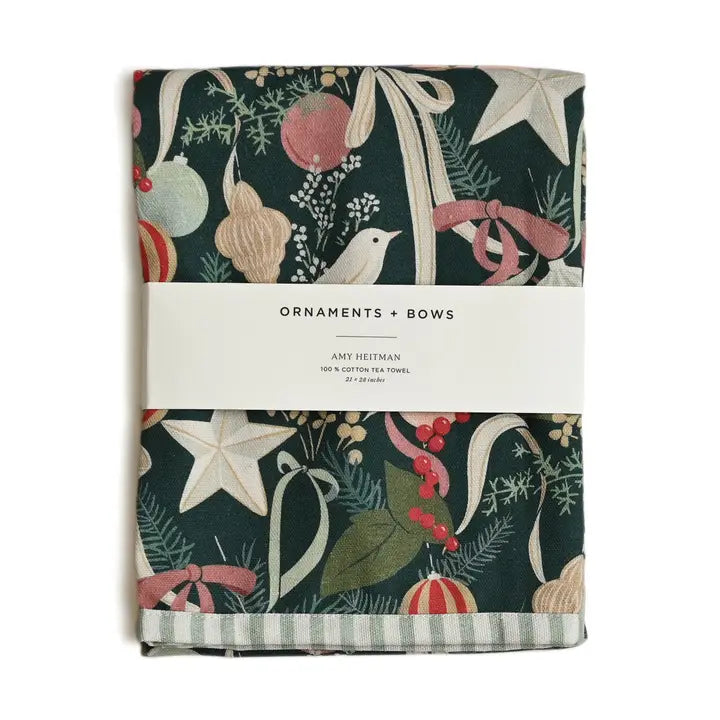 Ornaments and Bows Tea Towel