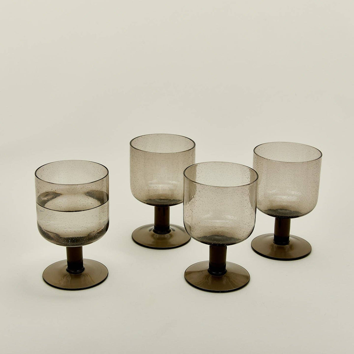 SIMPLE SEEDED GLASSWARE - STEMMED - SET OF 4, SMOKE