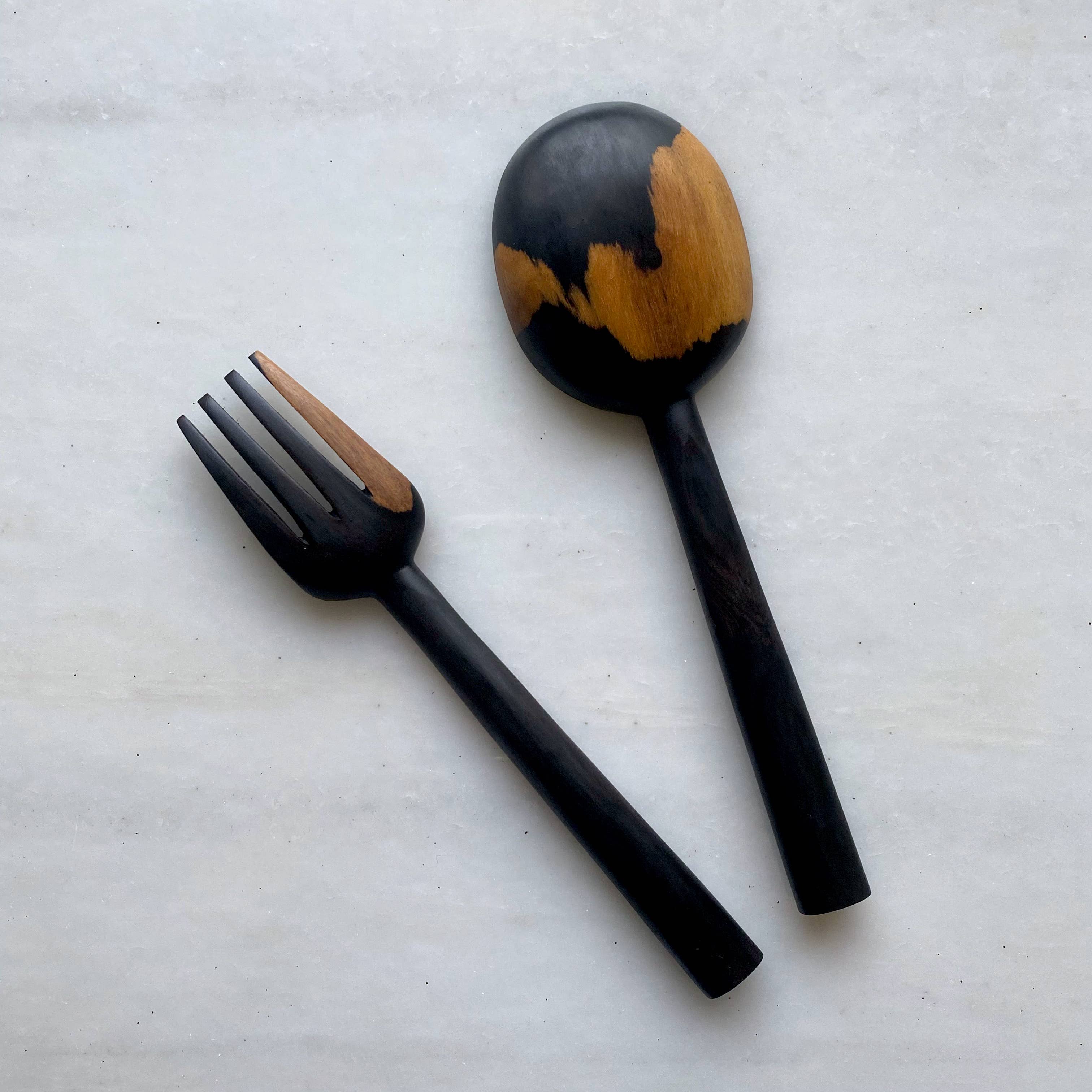 Simple Hand Carved Hardwood Salad Servers