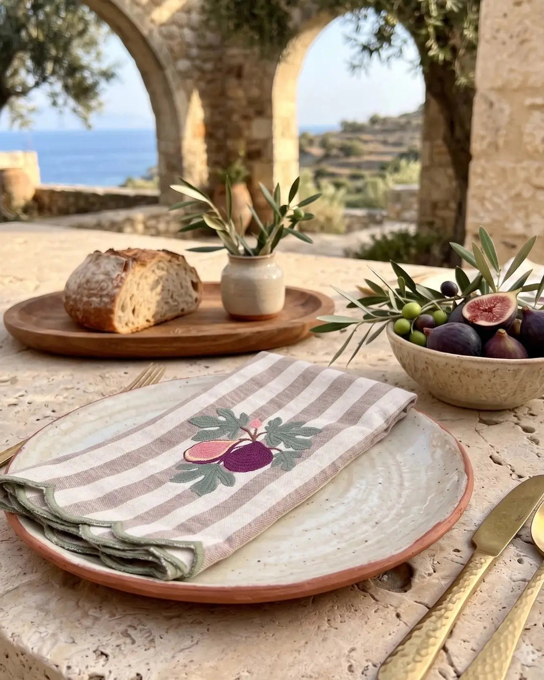 Fig & Olive Leaf Embroidered Dinner Napkins