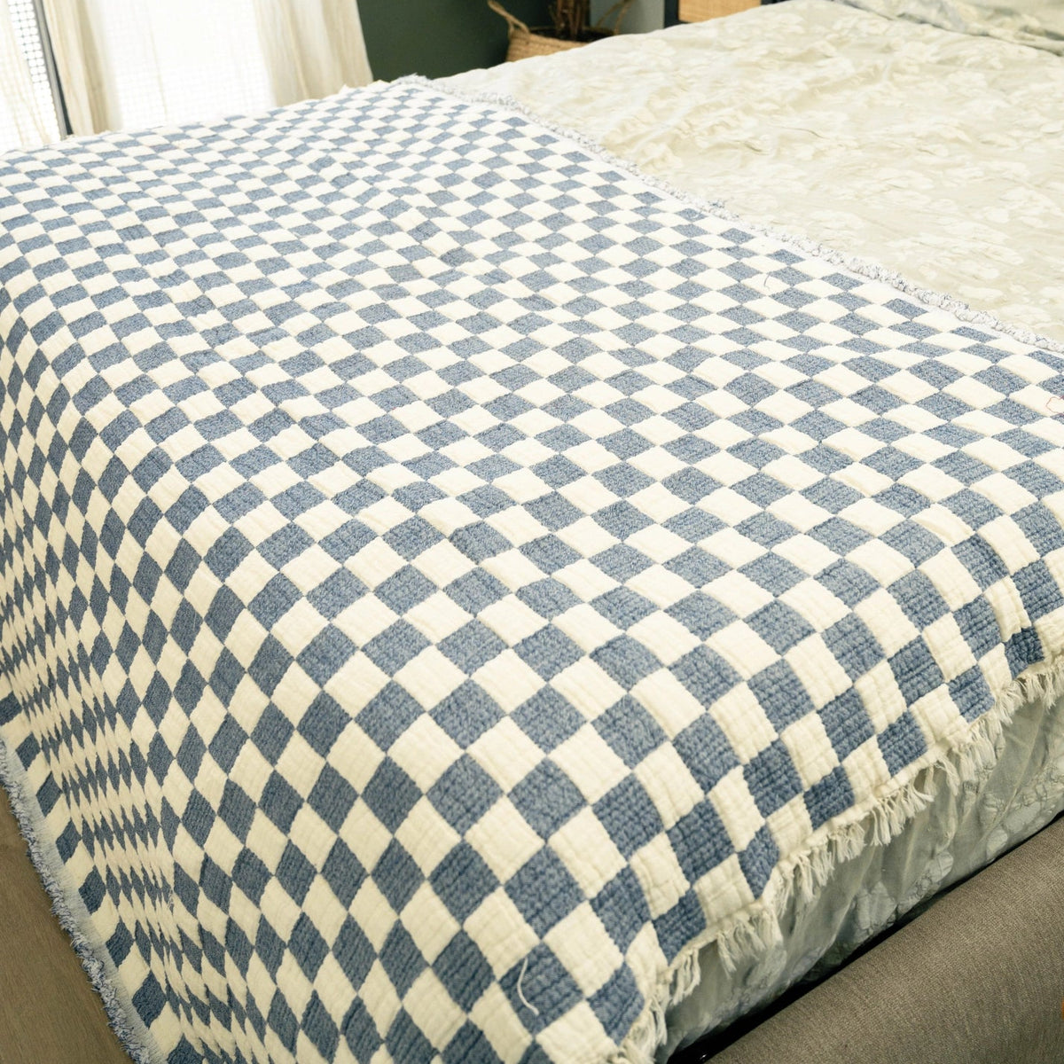 Mira Cotton Quilted Throw - Blue