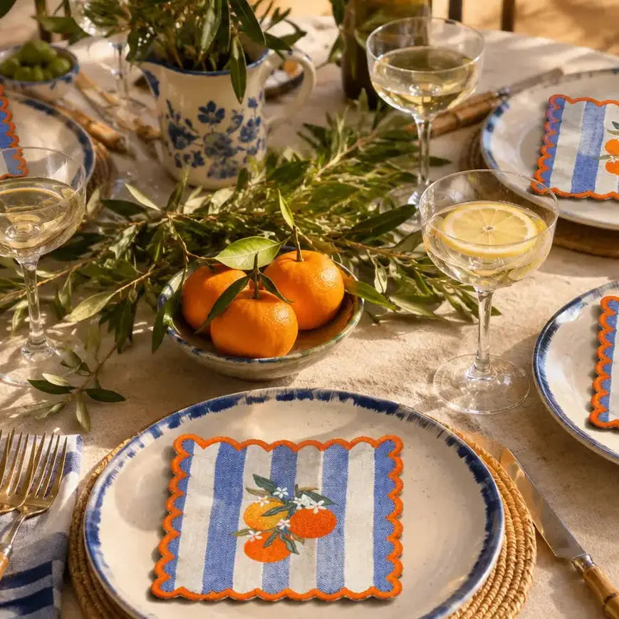Orange Blossom Embroidered Cocktail Napkins