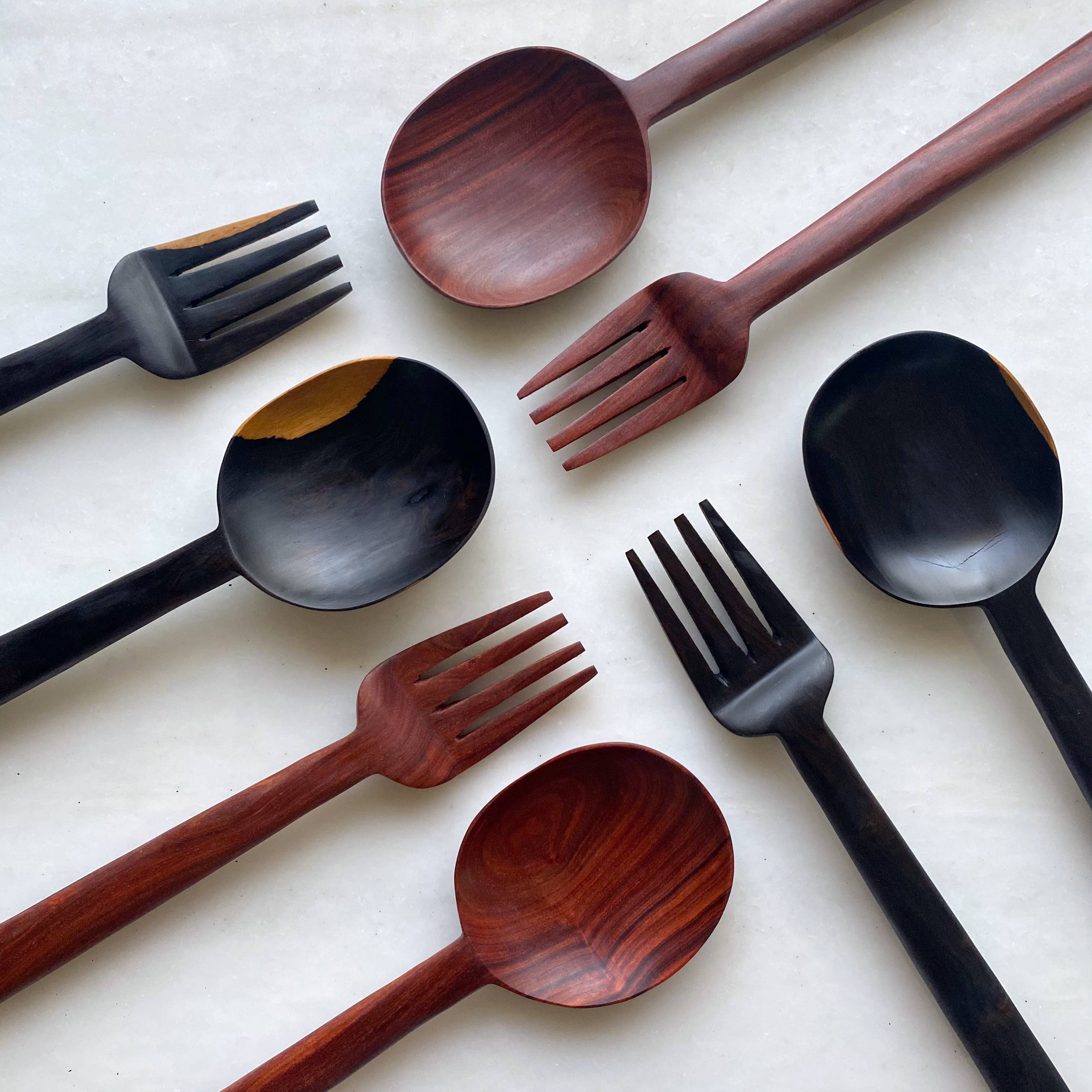 Simple Hand Carved Hardwood Salad Servers