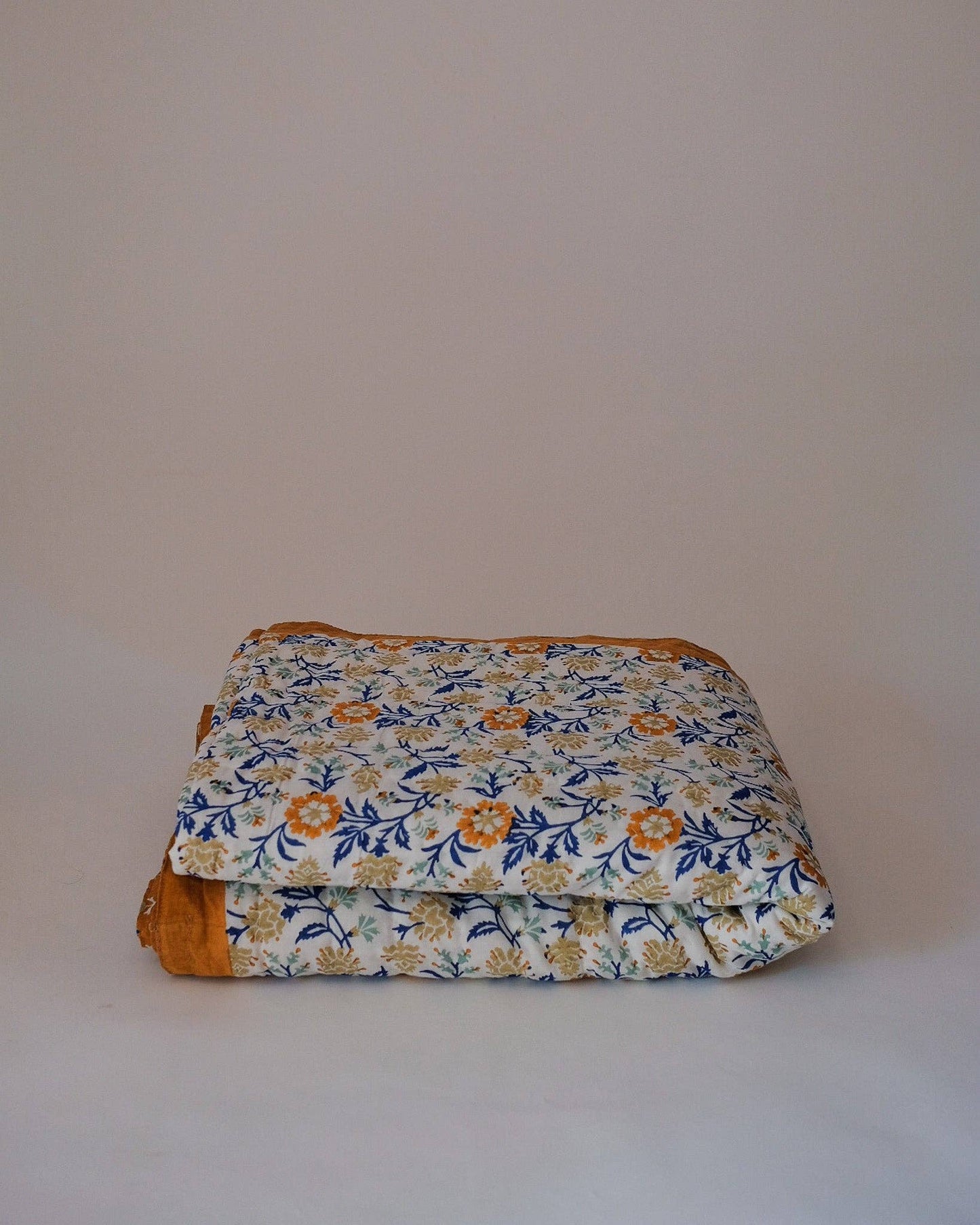Shama - Hand Block-printed Reversible Quilt (Yam)