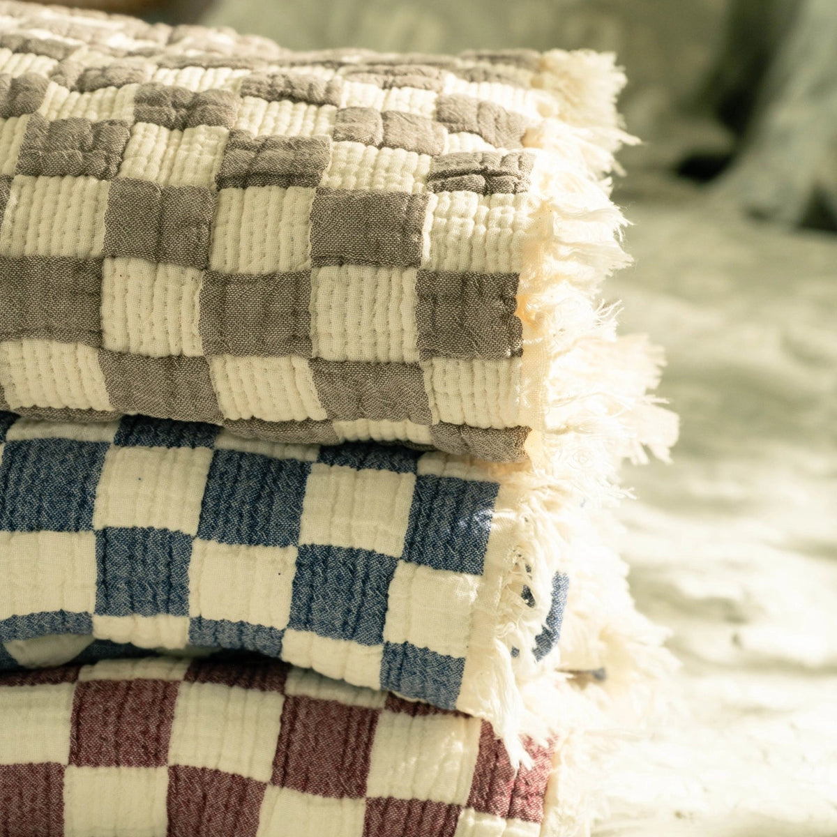 Mira Cotton Quilted Throw - Grey