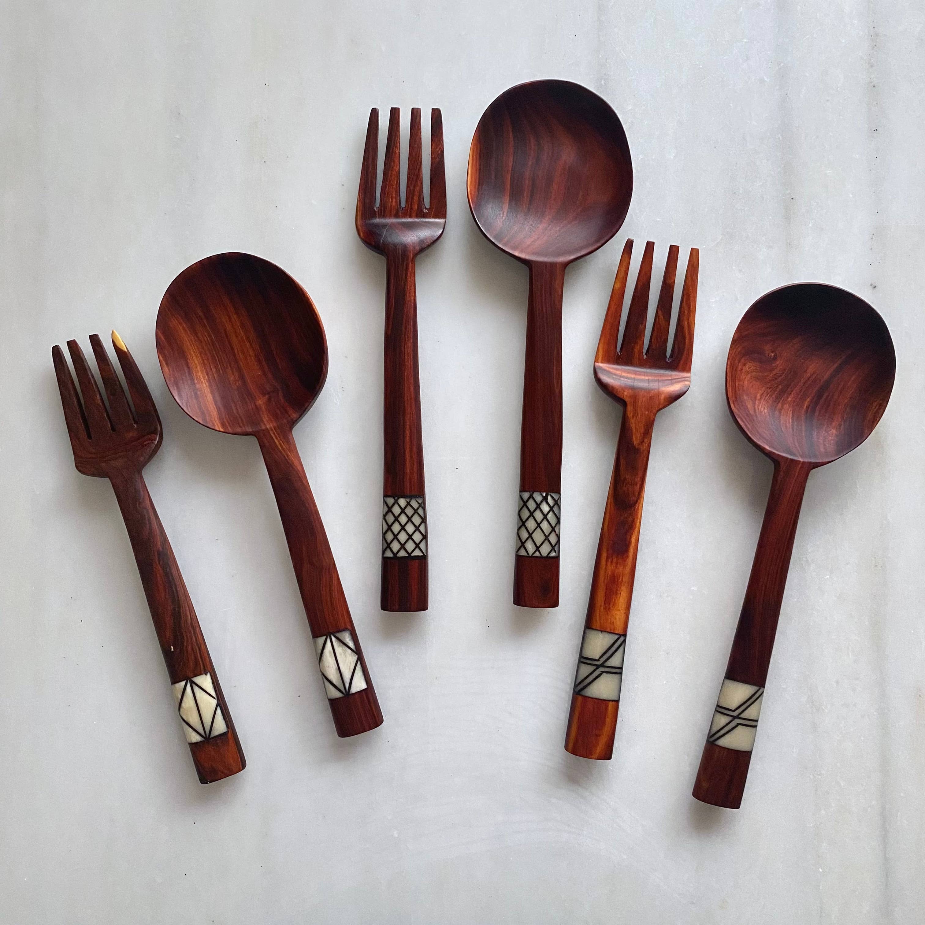 Inlaid Hardwood Salad Servers