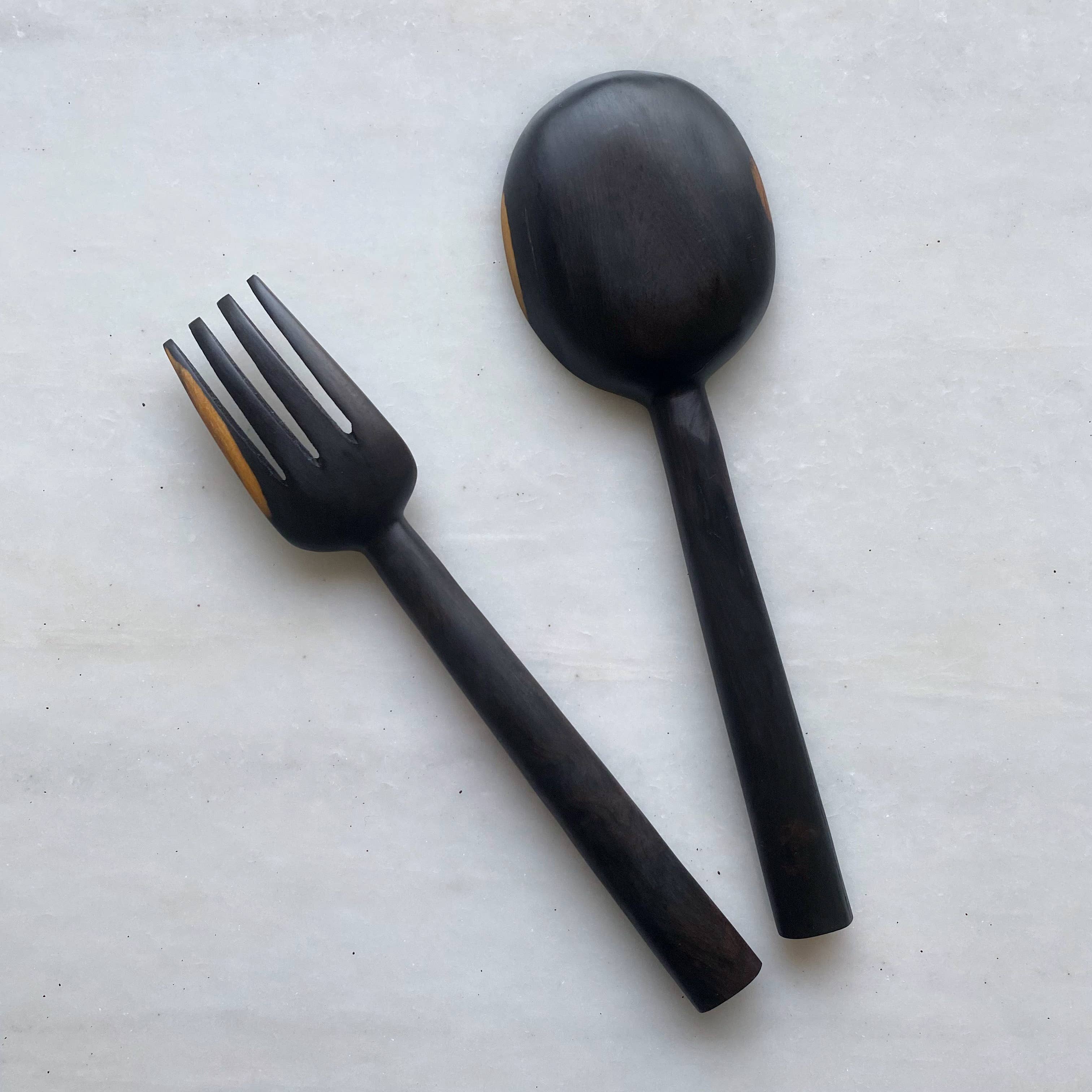 Simple Hand Carved Hardwood Salad Servers