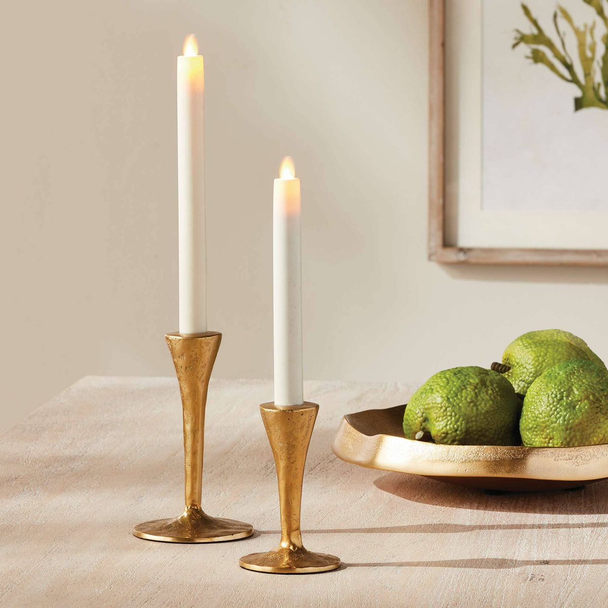 Noah Taper Holders, Set of 2 - Gold, Cast Aluminum Design