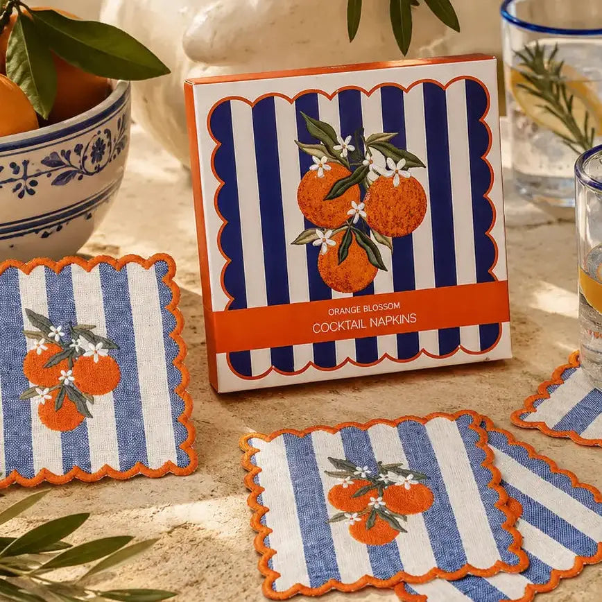 Orange Blossom Embroidered Cocktail Napkins