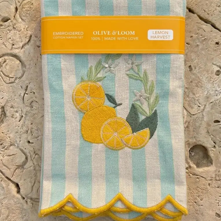Lemon Harvest Embroidered Dinner Napkins