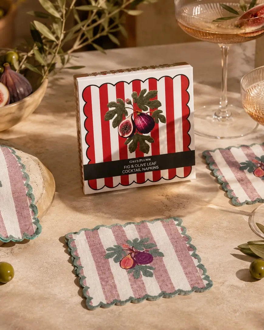 Fig & Olive Leaf Embroidered Cocktail Napkins
