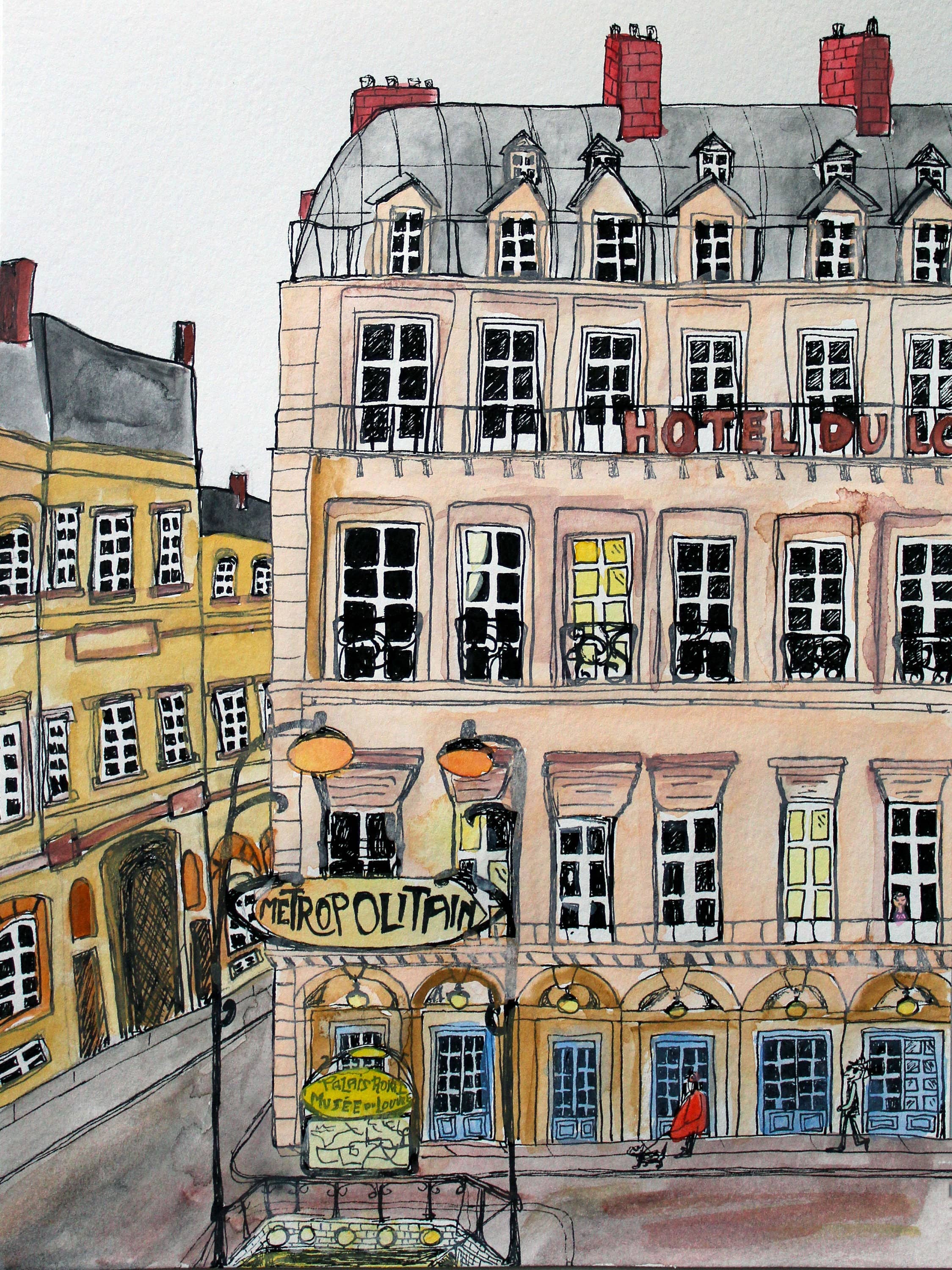 "Hotel Du Louvre" - Giclée Fine Art Print, Illustration Art
