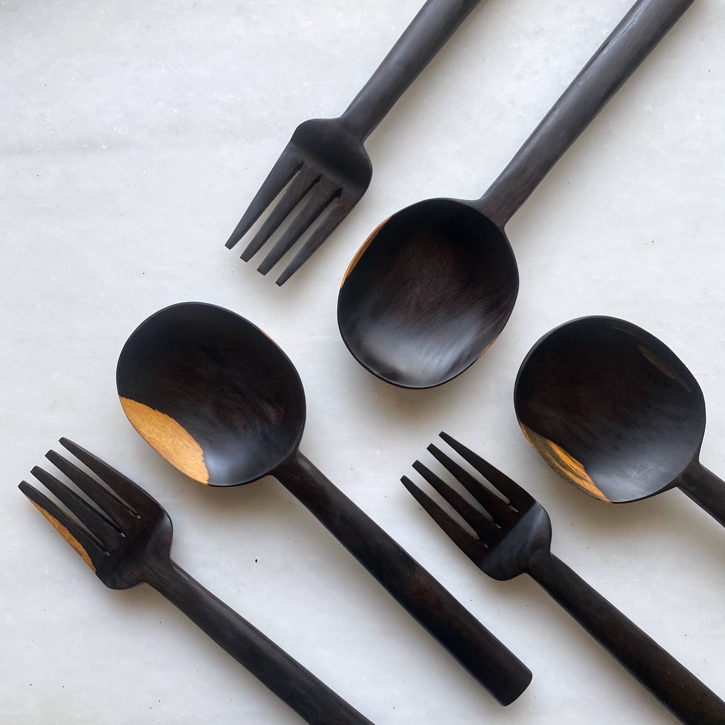 Simple Hand Carved Hardwood Salad Servers