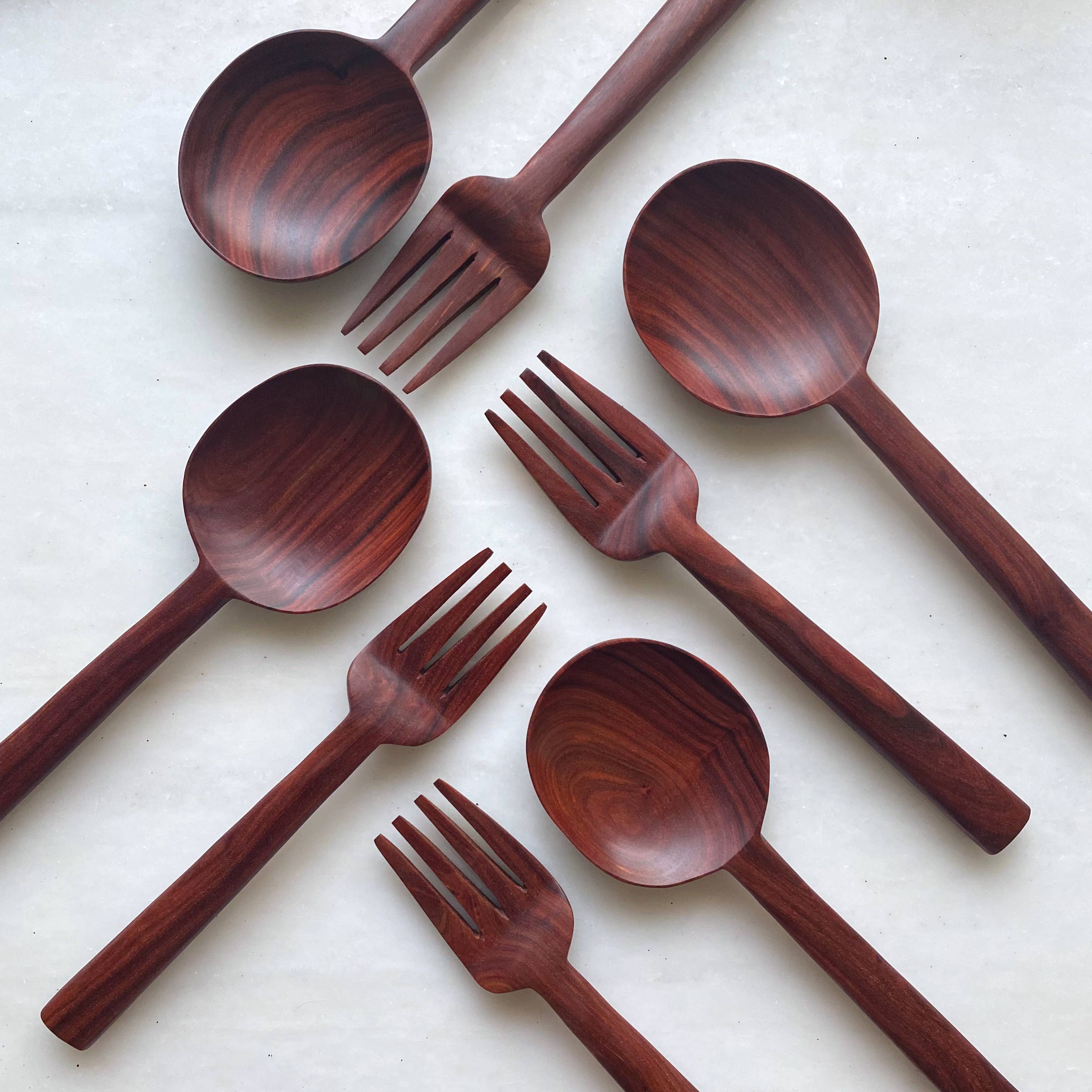 Simple Hand Carved Hardwood Salad Servers