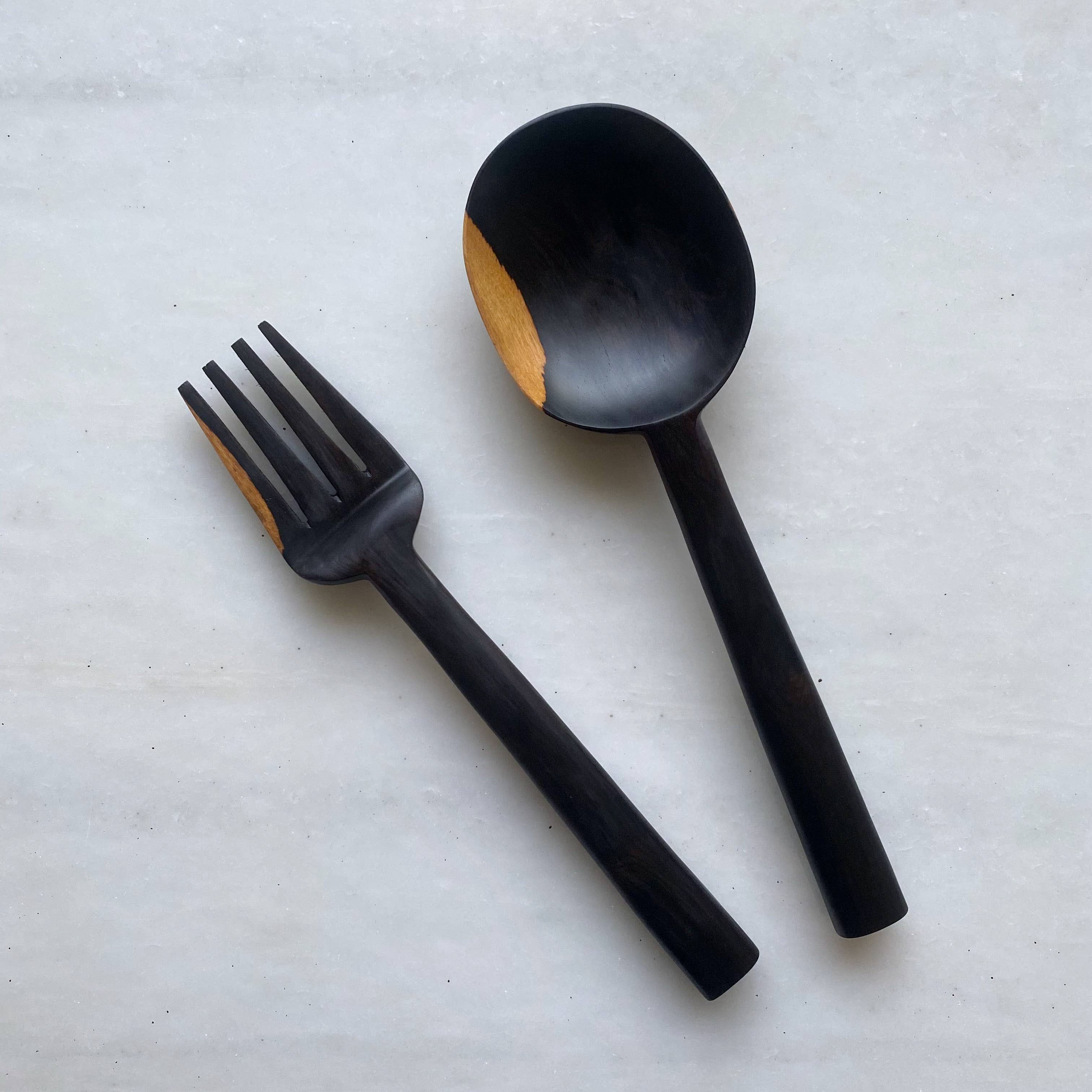 Simple Hand Carved Hardwood Salad Servers