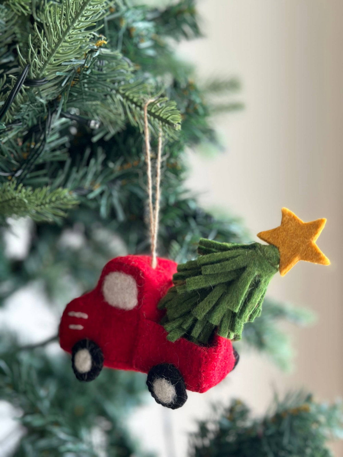 Pickup Truck with Christmas Tree Ornament