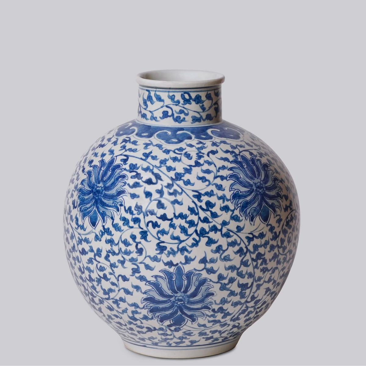 Blue and White Porcelain Scrolling Lotus Globe Vase